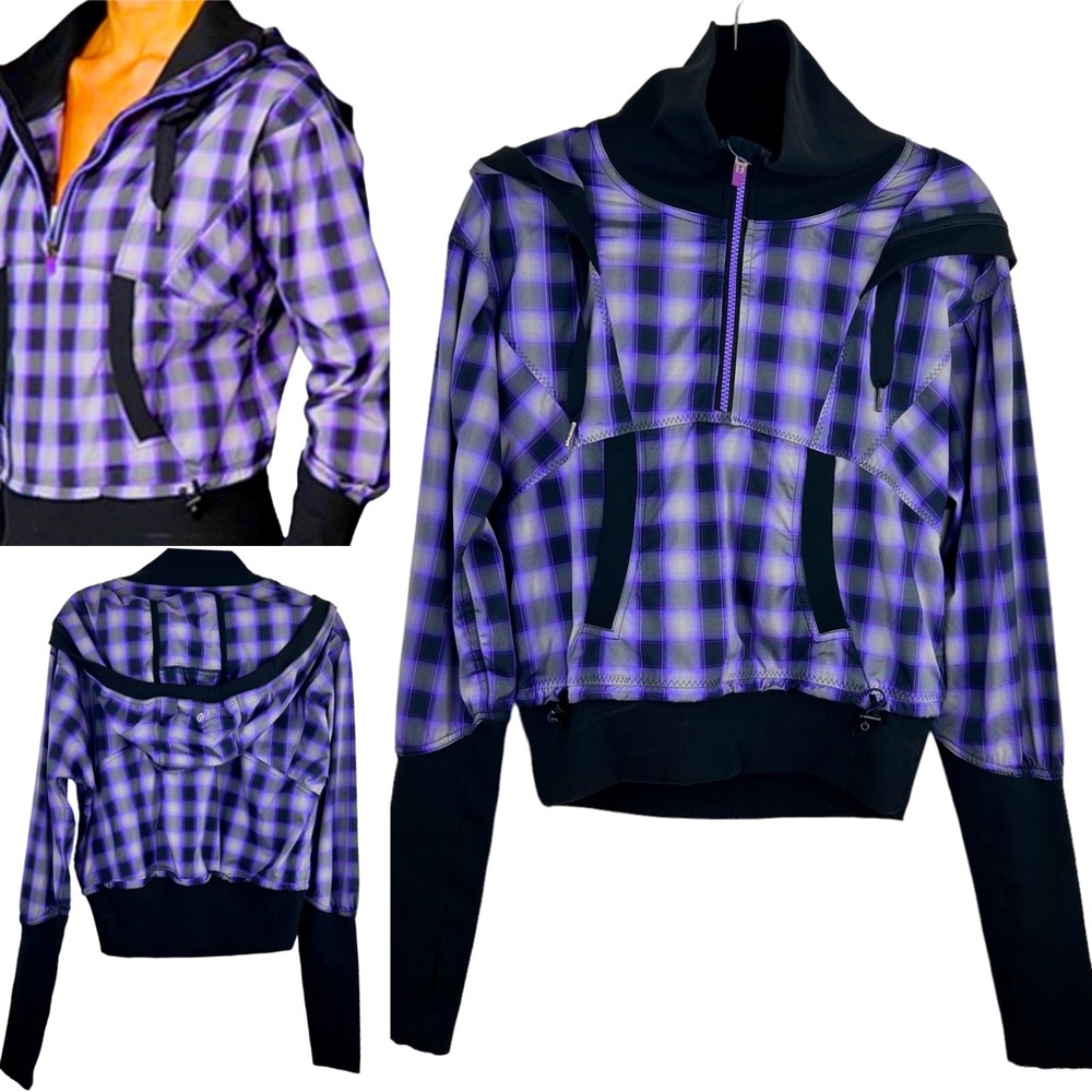 Lululemon Run Reflection Plaid Pullover Oversized Purple cropped Jacket size 6